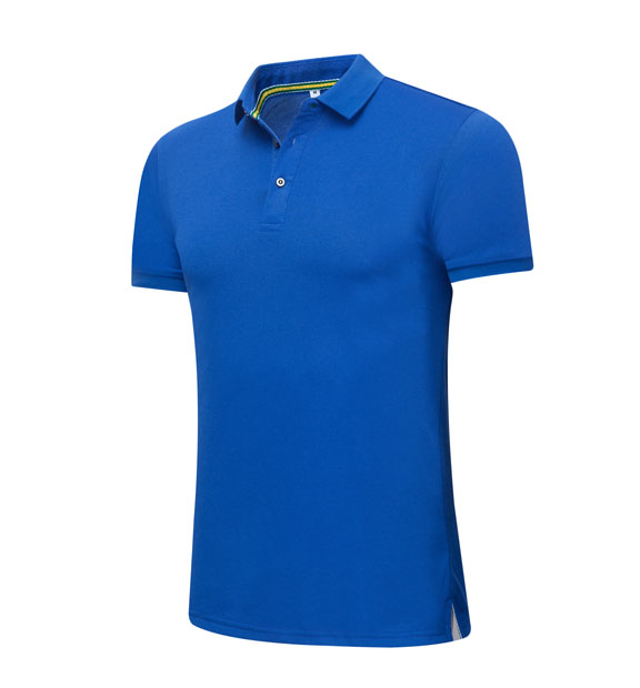 夏季寶藍色男女同款絲光棉短袖翻領休閑T恤衫/Polo衫-1503#