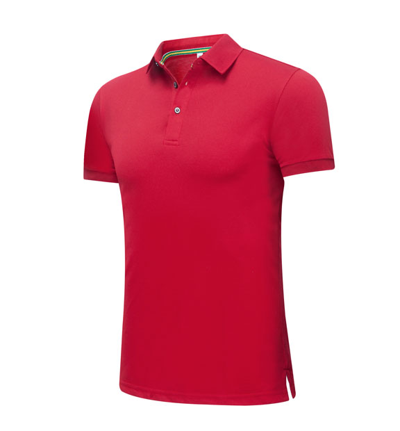 夏季紅色男女同款絲光棉短袖翻領休閑T恤衫/Polo衫-1503#