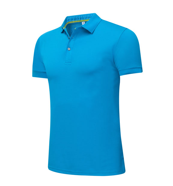 夏季湖藍色男女同款絲光棉短袖翻領休閑T恤衫/Polo衫-1503#