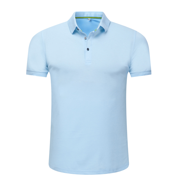 夏季淺藍(lán)色男女同款絲光棉短袖翻領(lǐng)休閑T恤衫/Polo衫-1503#