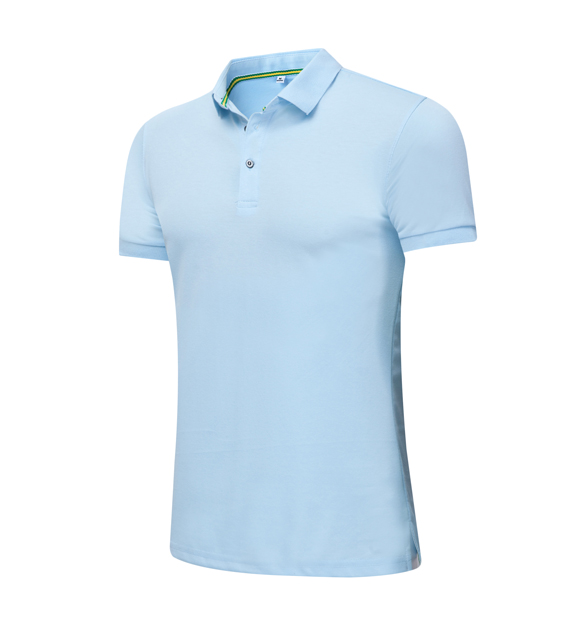 夏季淺藍(lán)色男女同款絲光棉短袖翻領(lǐng)休閑T恤衫/Polo衫-1503#