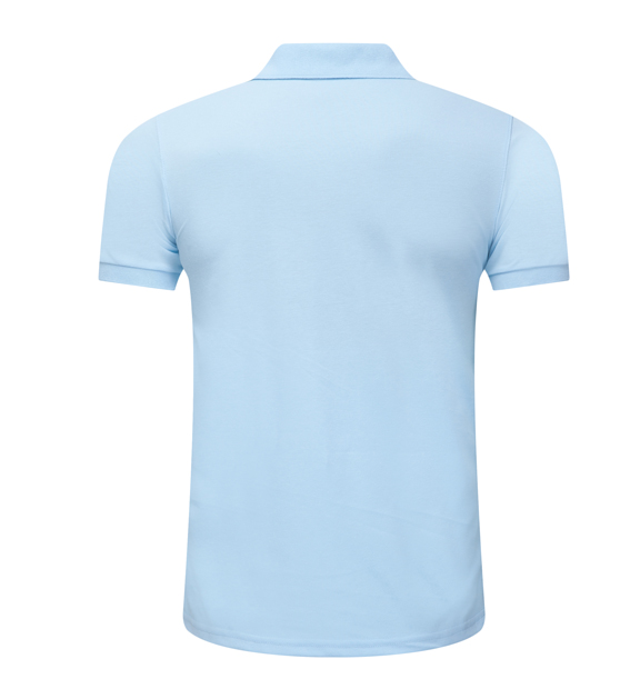 夏季淺藍(lán)色男女同款絲光棉短袖翻領(lǐng)休閑T恤衫/Polo衫-1503#