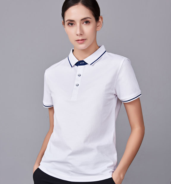 夏季白色男女同款桑蠶絲翻領修身商務休閑T恤衫/polo衫-1878#