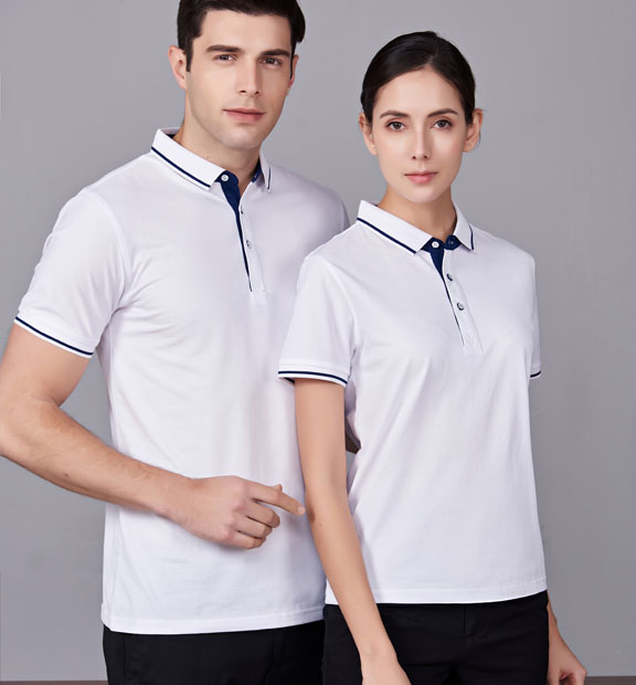 夏季白色男女同款桑蠶絲翻領修身商務休閑T恤衫/polo衫-1878#