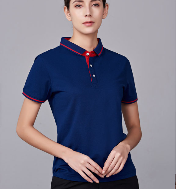 夏季藏藍色男女同款桑蠶絲翻領修身商務休閑T恤衫/polo衫-1878#