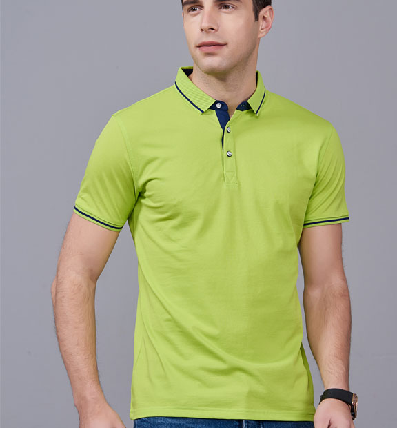 夏季果綠色男女同款桑蠶絲翻領(lǐng)修身休閑T恤衫/polo衫-1878#