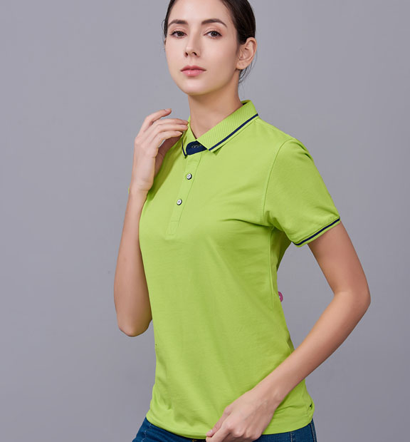 夏季果綠色男女同款桑蠶絲翻領(lǐng)修身休閑T恤衫/polo衫-1878#