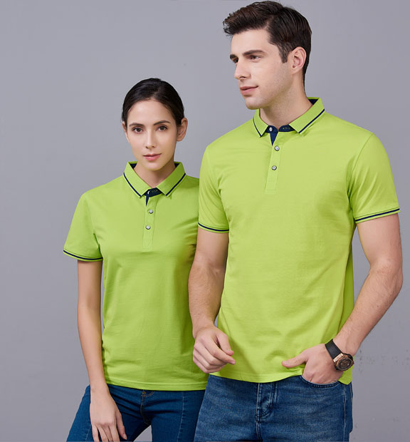 夏季果綠色男女同款桑蠶絲翻領(lǐng)修身休閑T恤衫/polo衫-1878#