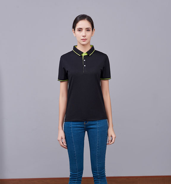 夏季黑色男女同款桑蠶絲翻領修身商務T恤衫/polo衫-1878#