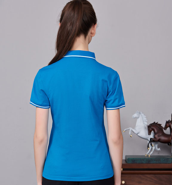 夏季湖藍(lán)色男女同款桑蠶絲翻領(lǐng)修身T恤衫/polo衫-1878#