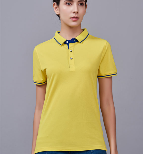 夏季黃色男女同款桑蠶絲翻領修身T恤衫/polo衫-1878#