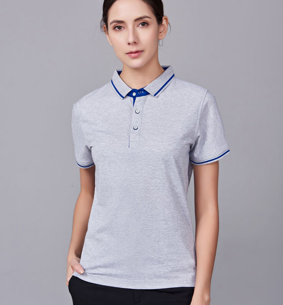 夏季麻灰色男女同款桑蠶絲翻領修身T恤衫/polo衫-1878#