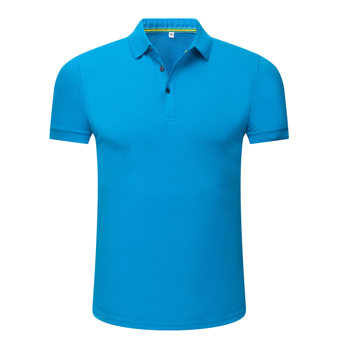 夏季湖藍色男女同款絲光棉短袖翻領休閑T恤衫/Polo衫-1503#