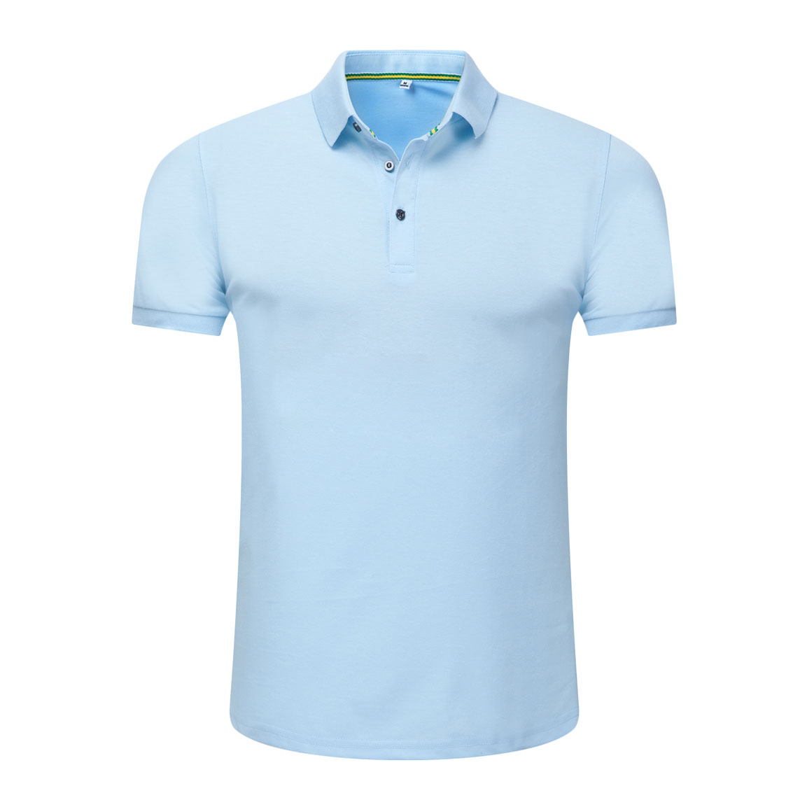 夏季淺藍(lán)色男女同款絲光棉短袖翻領(lǐng)休閑T恤衫/Polo衫-1503#