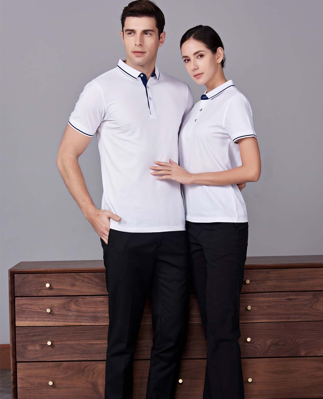 夏季白色男女同款桑蠶絲翻領修身商務休閑T恤衫/polo衫