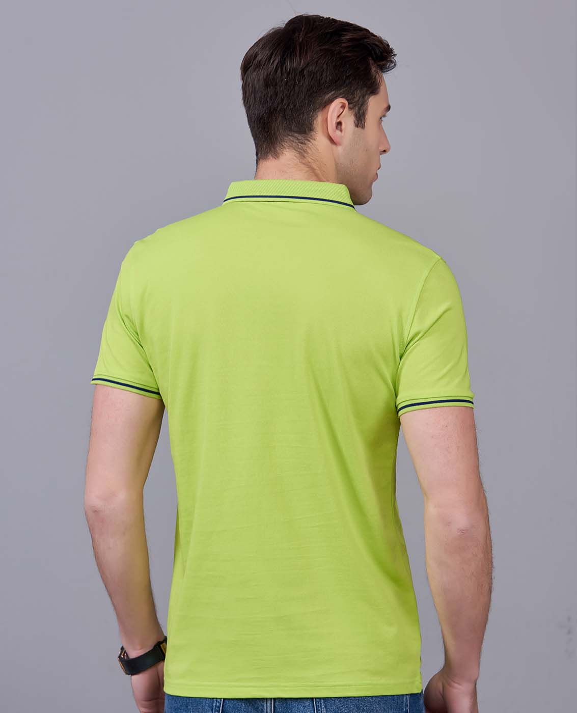 夏季果綠色男女同款桑蠶絲翻領(lǐng)修身休閑T恤衫/polo衫-1878#