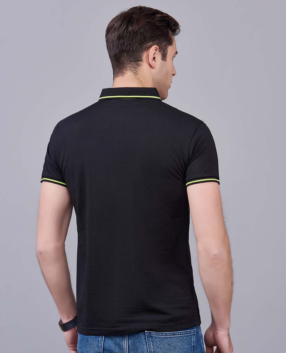 夏季黑色男女同款桑蠶絲翻領修身商務T恤衫/polo衫-1878#