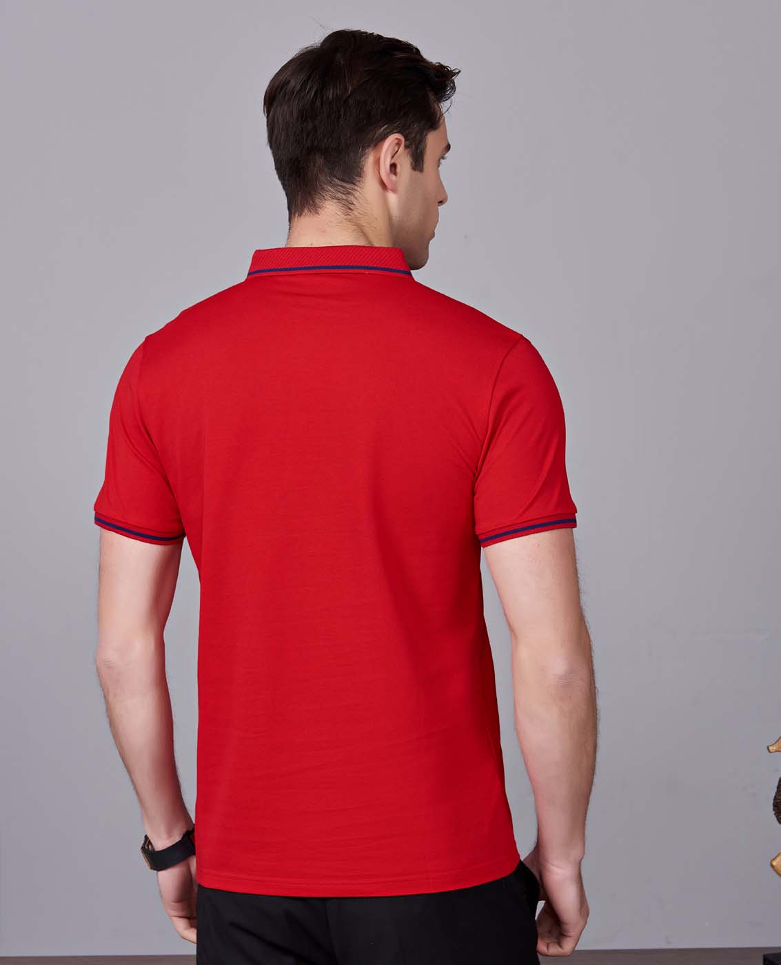 夏季紅色男女同款桑蠶絲翻領修身T恤衫/polo衫-1878#