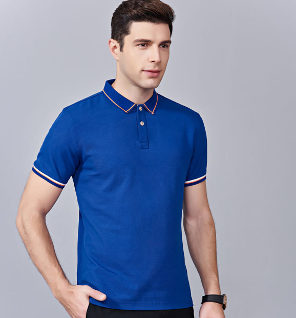 夏季寶藍色男女同款絲綢質感銅氨纖維透氣翻領商務POLO衫/T恤衫-1898#