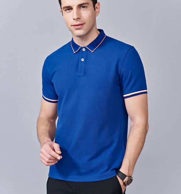 夏季寶藍色男女同款絲綢質感銅氨纖維透氣翻領商務POLO衫/T恤衫-1898#