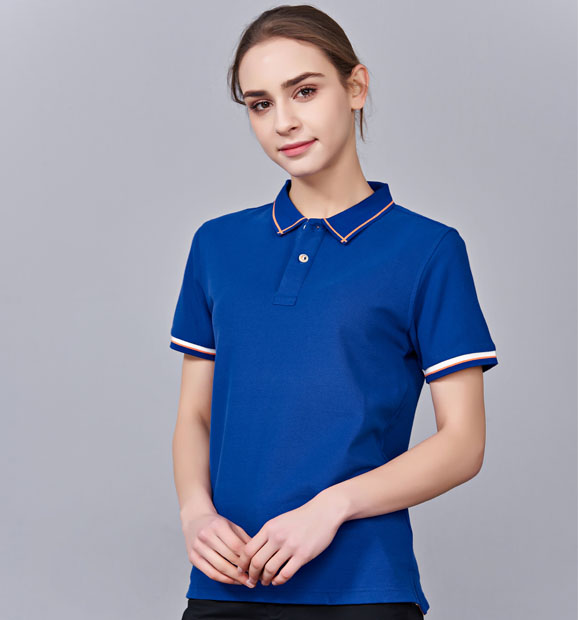 夏季寶藍色男女同款絲綢質感銅氨纖維透氣翻領商務POLO衫/T恤衫-1898#