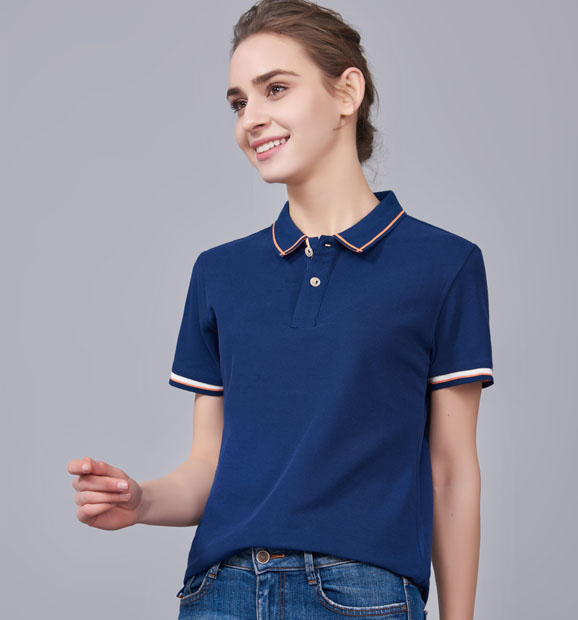 夏季藏藍(lán)色男女同款絲綢質(zhì)感銅氨纖維透氣翻領(lǐng)商務(wù)POLO衫/T恤衫-1898#