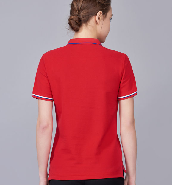 夏季大紅色男女同款絲綢質感透氣翻領商務POLO衫/T恤衫-1898#