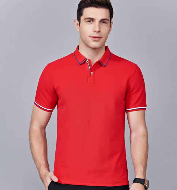 夏季大紅色男女同款絲綢質感透氣翻領商務POLO衫/T恤衫-1898#
