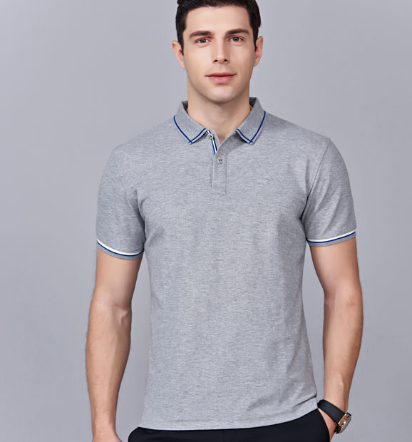 夏季灰色男女同款絲綢質感透氣翻領商務POLO衫/T恤衫-1898#