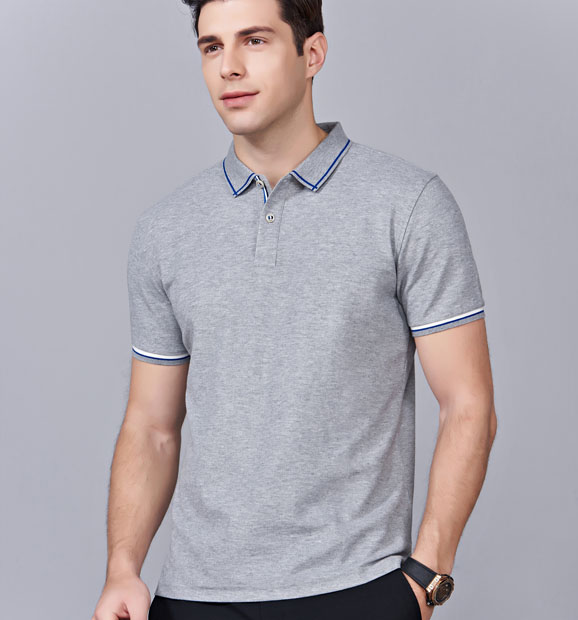 夏季灰色男女同款絲綢質感透氣翻領商務POLO衫/T恤衫-1898#