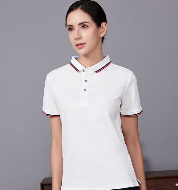 夏季白色男女同款滌棉翻領休閑T恤衫/Polo衫-2788#