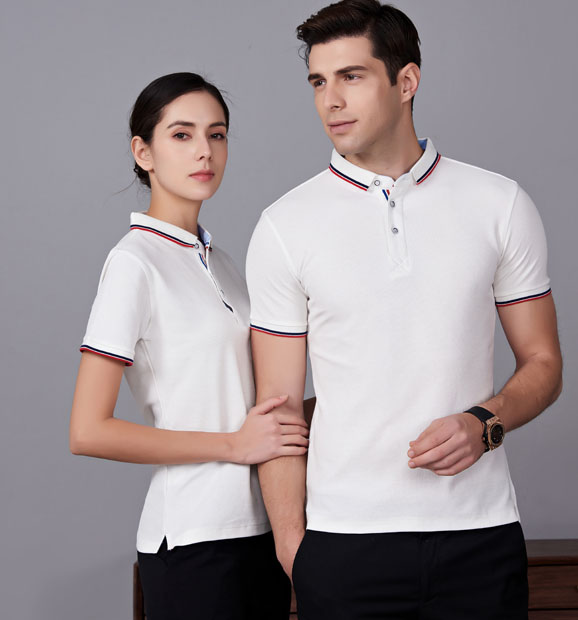 夏季白色男女同款滌棉翻領休閑T恤衫/Polo衫-2788#
