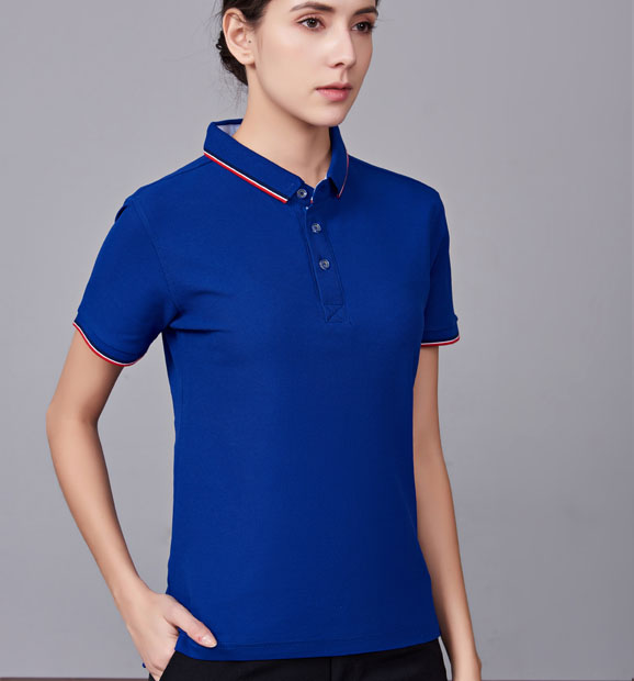 夏季寶藍色男女同款滌棉翻領休閑T恤衫/Polo衫-2788#