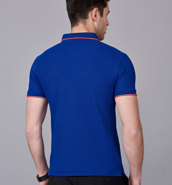 夏季寶藍色男女同款滌棉翻領休閑T恤衫/Polo衫-2788#