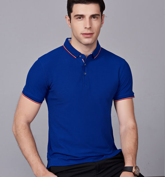 夏季寶藍色男女同款滌棉翻領休閑T恤衫/Polo衫-2788#