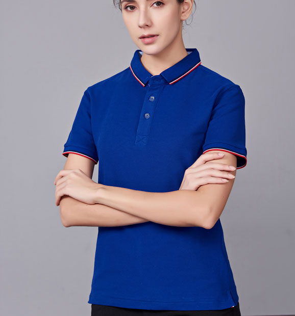 夏季寶藍色男女同款滌棉翻領休閑T恤衫/Polo衫-2788#