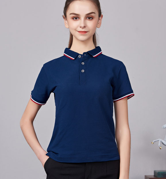 夏季藏藍色男女同款滌棉短袖翻領時尚T恤衫/polo衫-2788#