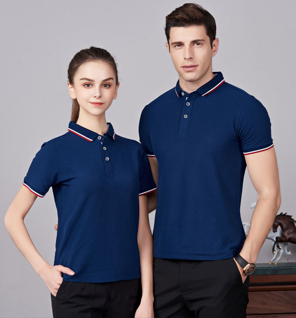 夏季藏藍色男女同款滌棉短袖翻領時尚T恤衫/polo衫-2788#