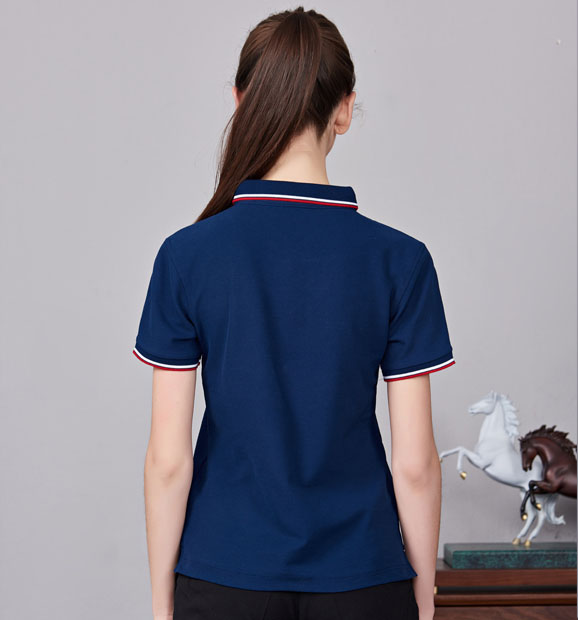 夏季藏藍色男女同款滌棉短袖翻領時尚T恤衫/polo衫-2788#