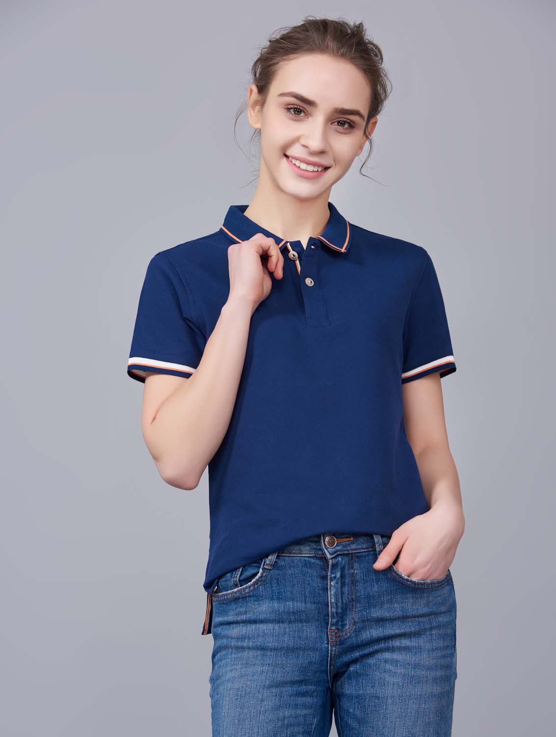 夏季藏藍(lán)色男女同款絲綢質(zhì)感銅氨纖維透氣翻領(lǐng)商務(wù)POLO衫/T恤衫-1898#