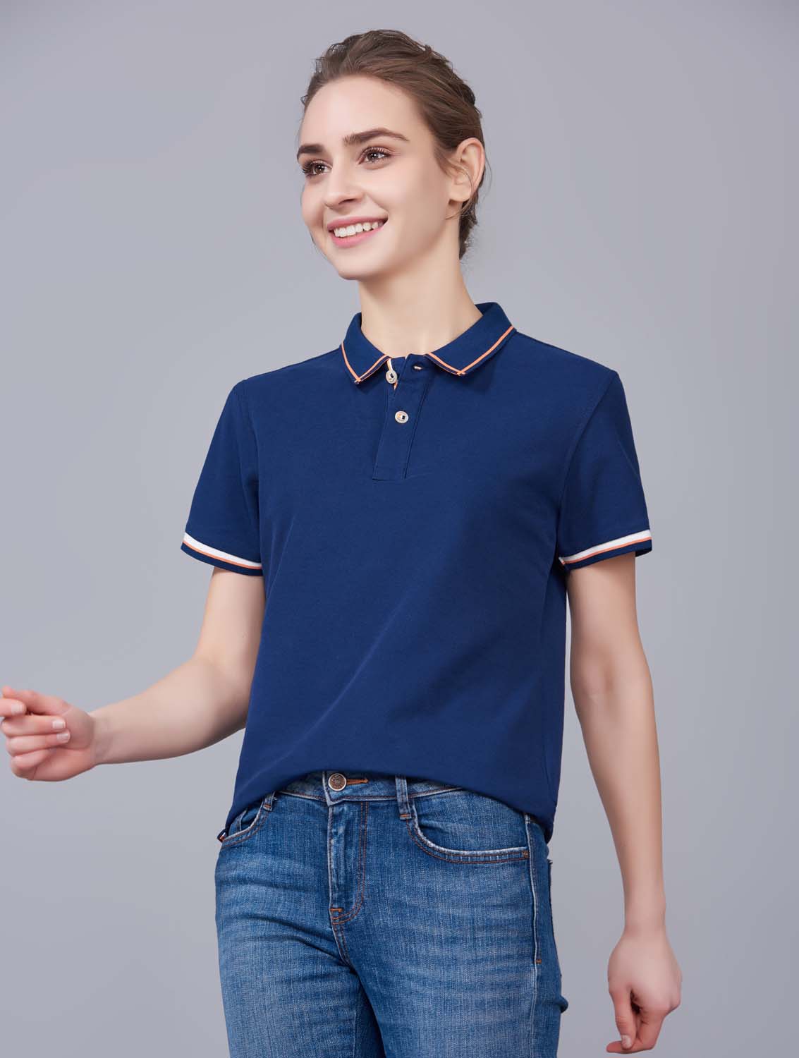 夏季藏藍(lán)色男女同款絲綢質(zhì)感銅氨纖維透氣翻領(lǐng)商務(wù)POLO衫/T恤衫-1898#