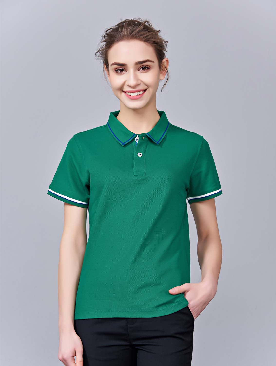 夏季草綠色男女同款絲綢質(zhì)感透氣翻領(lǐng)商務(wù)POLO衫/T恤衫-1898#