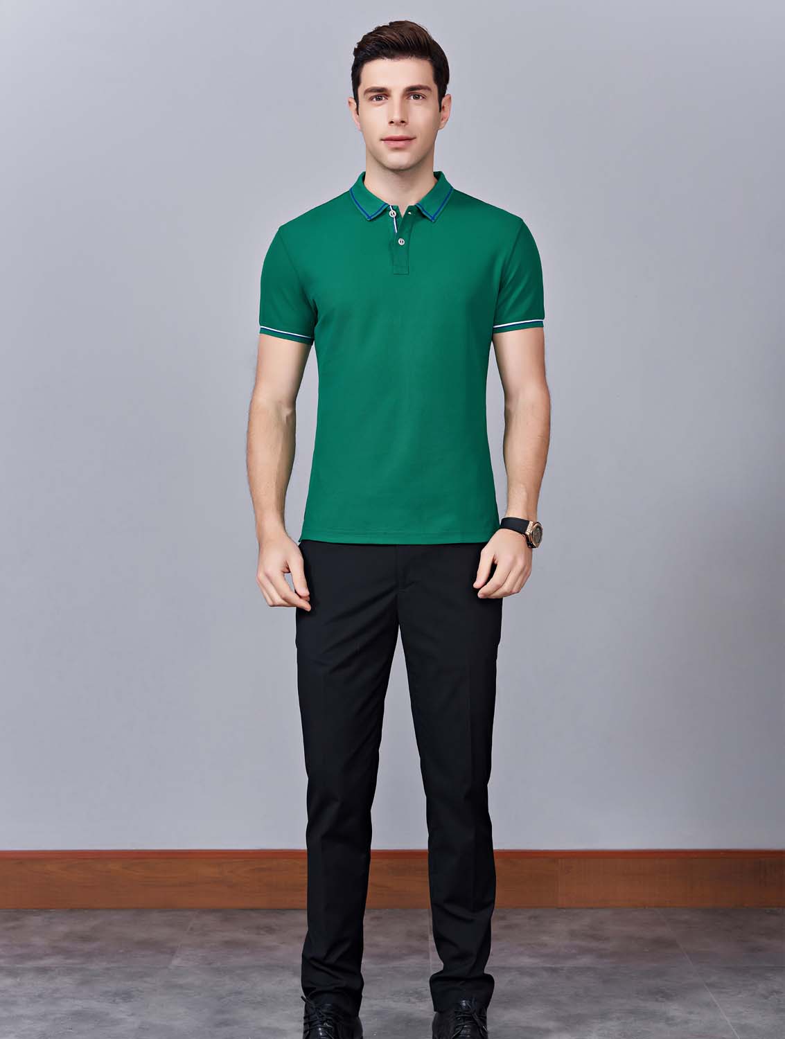 夏季草綠色男女同款絲綢質(zhì)感透氣翻領(lǐng)商務(wù)POLO衫/T恤衫-1898#