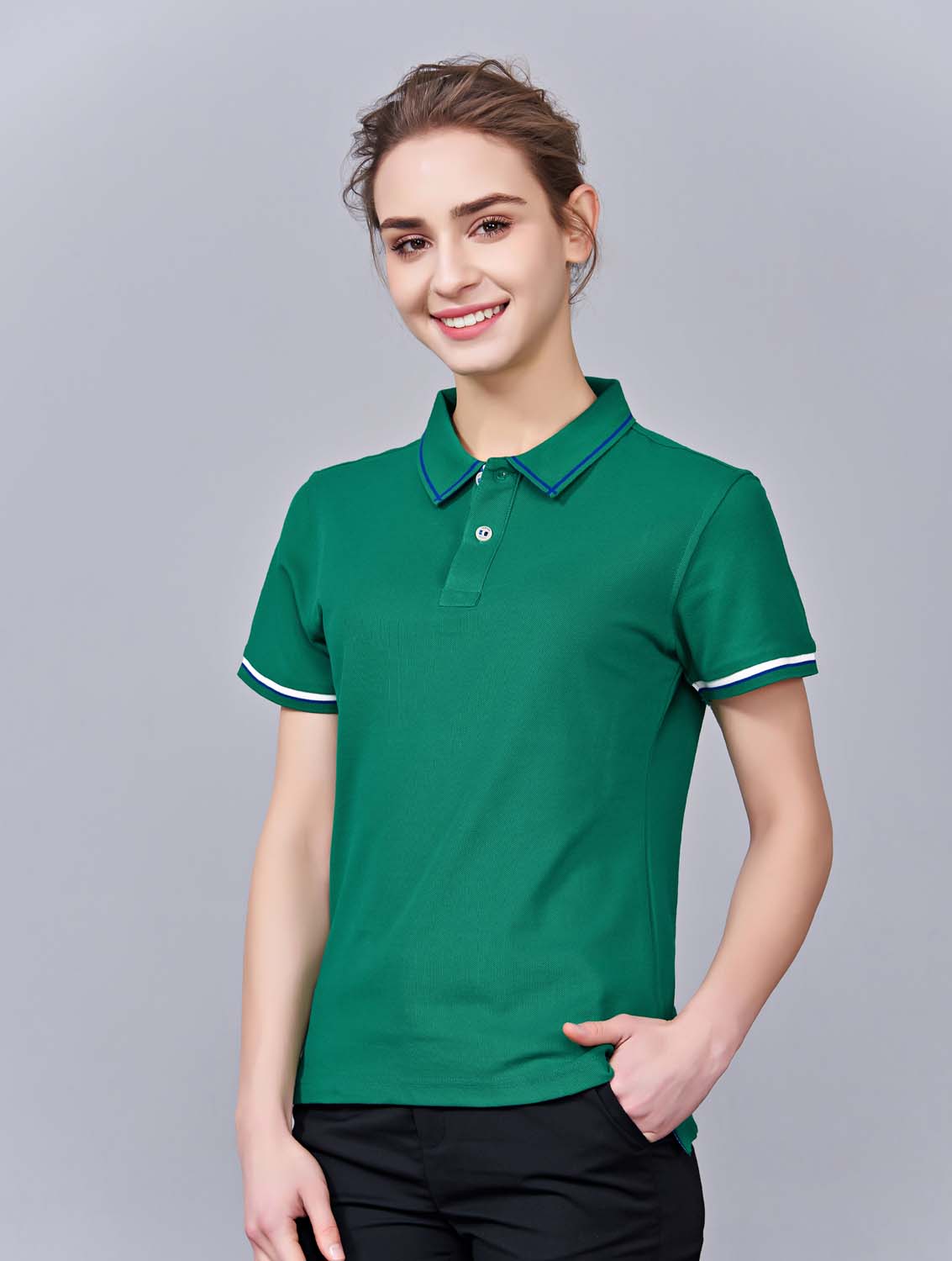 夏季草綠色男女同款絲綢質(zhì)感透氣翻領(lǐng)商務(wù)POLO衫/T恤衫-1898#