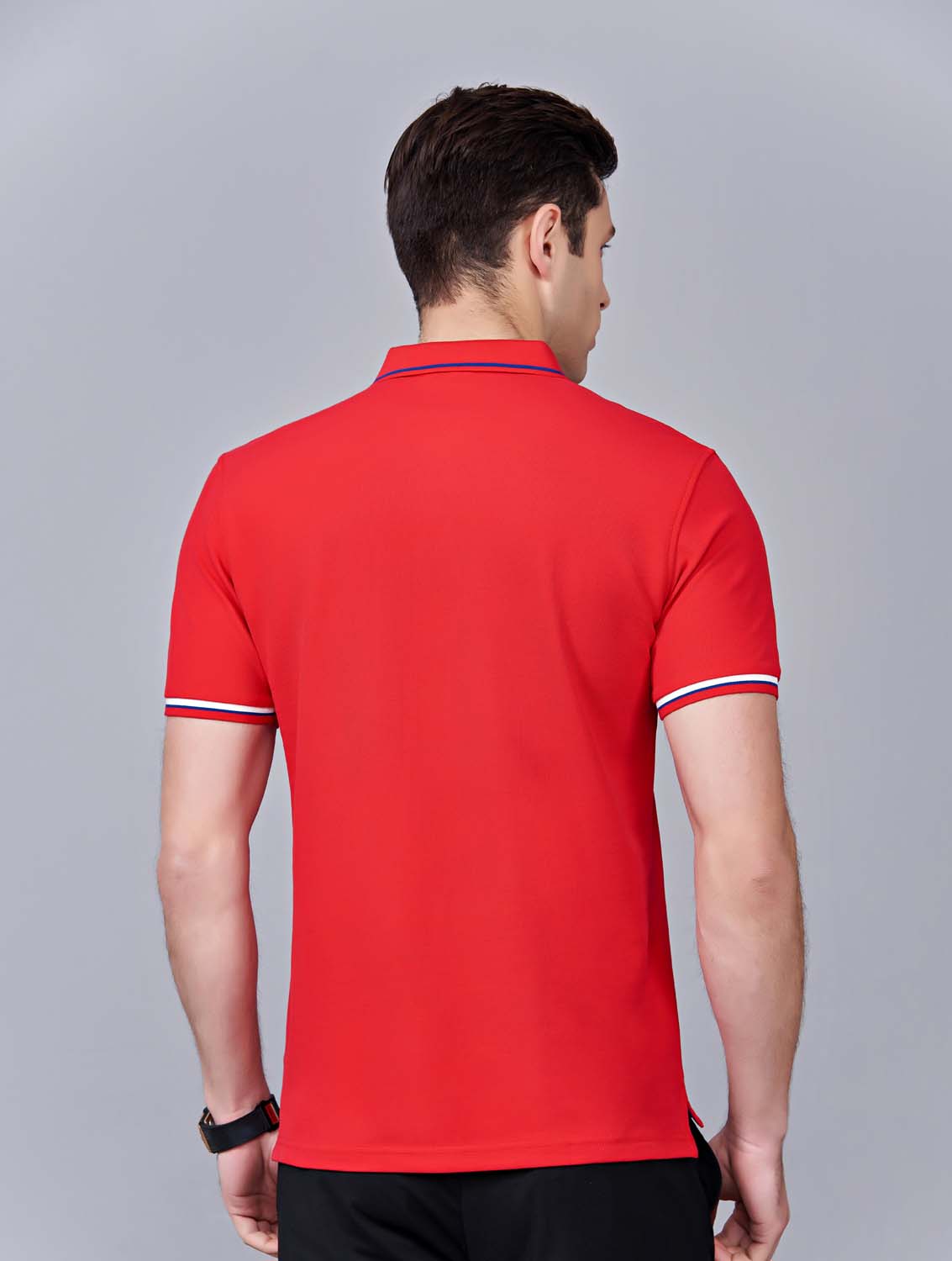 夏季大紅色男女同款絲綢質感透氣翻領商務POLO衫/T恤衫-1898#