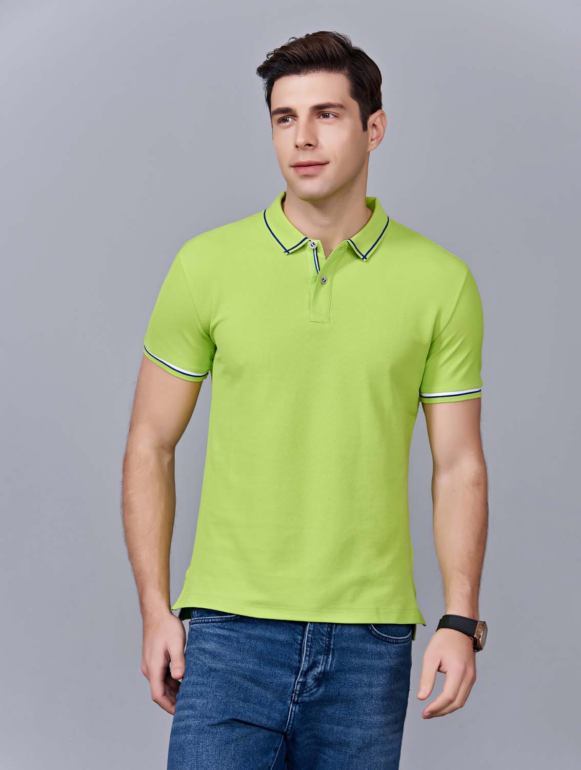 夏季果綠色男女同款絲綢質(zhì)感透氣翻領(lǐng)商務(wù)POLO衫/T恤衫-1898#