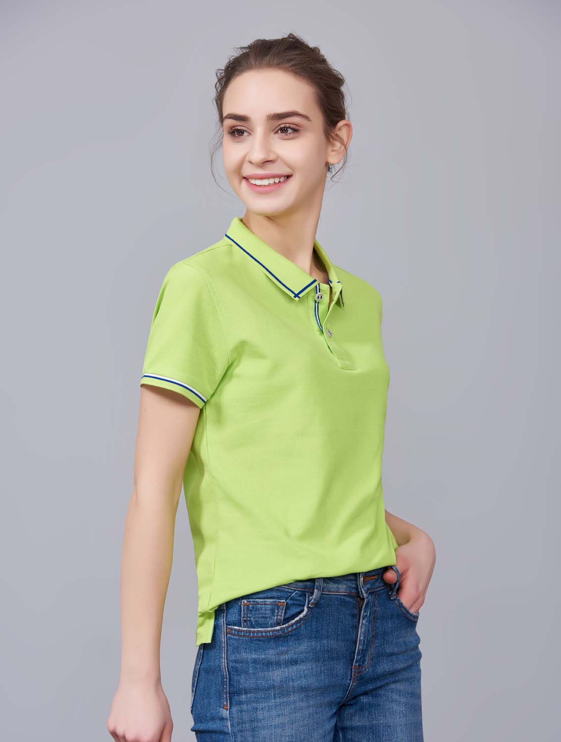 夏季果綠色男女同款絲綢質(zhì)感透氣翻領(lǐng)商務(wù)POLO衫/T恤衫-1898#