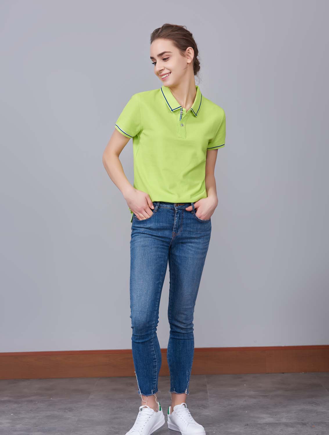 夏季果綠色男女同款絲綢質(zhì)感透氣翻領(lǐng)商務(wù)POLO衫/T恤衫-1898#