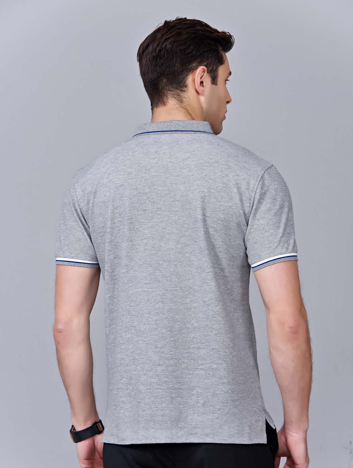 夏季灰色男女同款絲綢質感透氣翻領商務POLO衫/T恤衫-1898#