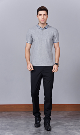 夏季灰色男女同款絲綢質感透氣翻領商務POLO衫/T恤衫-1898#